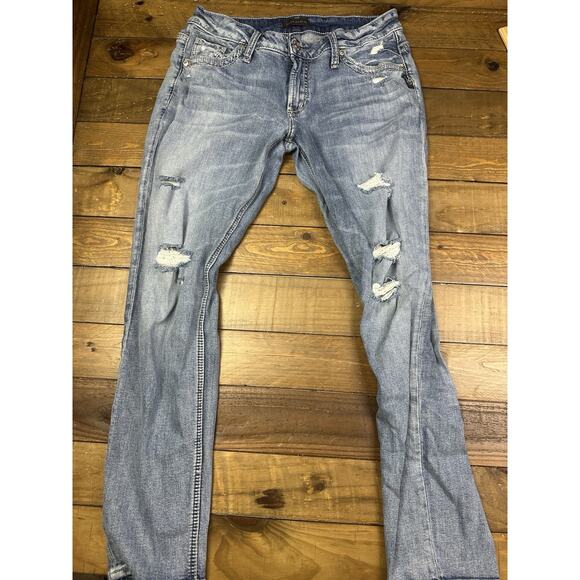 Silver Jeans Womens 29x27 Boyfriend Mid Rise Distressed Western Glove Works - Picture 1 of 8